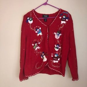 Vintage Red Christmas Snowman Holiday Sweater